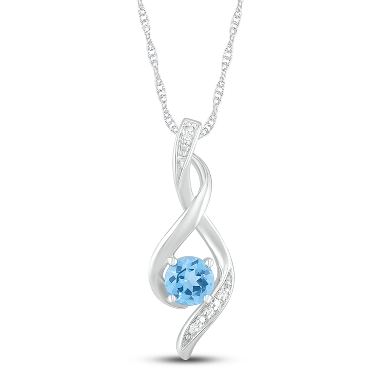 Main Image 1 of Blue Topaz & Diamond Necklace 10K White Gold 18&quot;