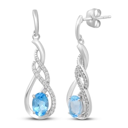 Blue Topaz & White Lab-Created Sapphire Earrings Sterling Silver