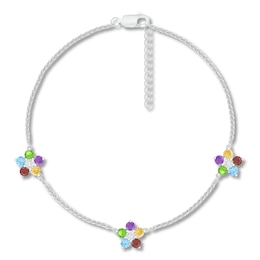 Multi-Gemstone Anklet Sterling Silver 9&quot;