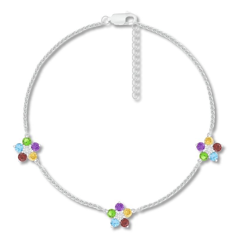 Main Image 1 of Multi-Gemstone Anklet Sterling Silver 9&quot;