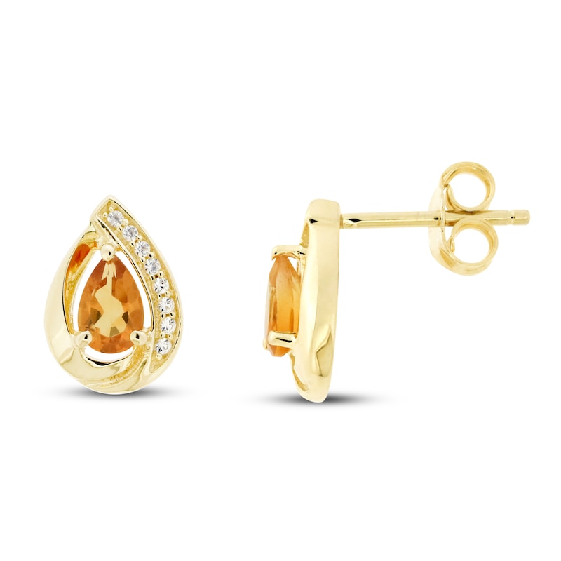 Main Image 1 of Citrine & White Lab-Created Sapphire Earrings Sterling Silver/14K Yellow Gold Plating