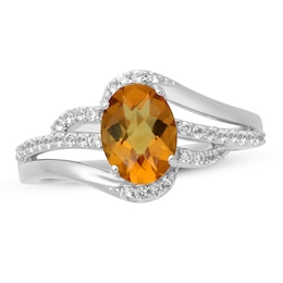 Citrine & White Lab-Created Sapphire Ring Sterling Silver