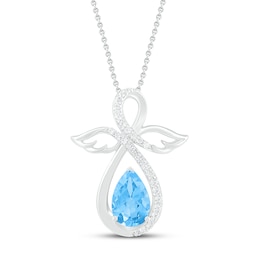 Blue Topaz & White Lab-Created Sapphire Angel Necklace Sterling Silver 18&quot;