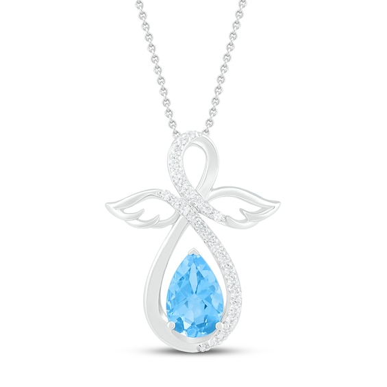 Blue Topaz & White Lab-Created Sapphire Angel Necklace Sterling Silver 18"