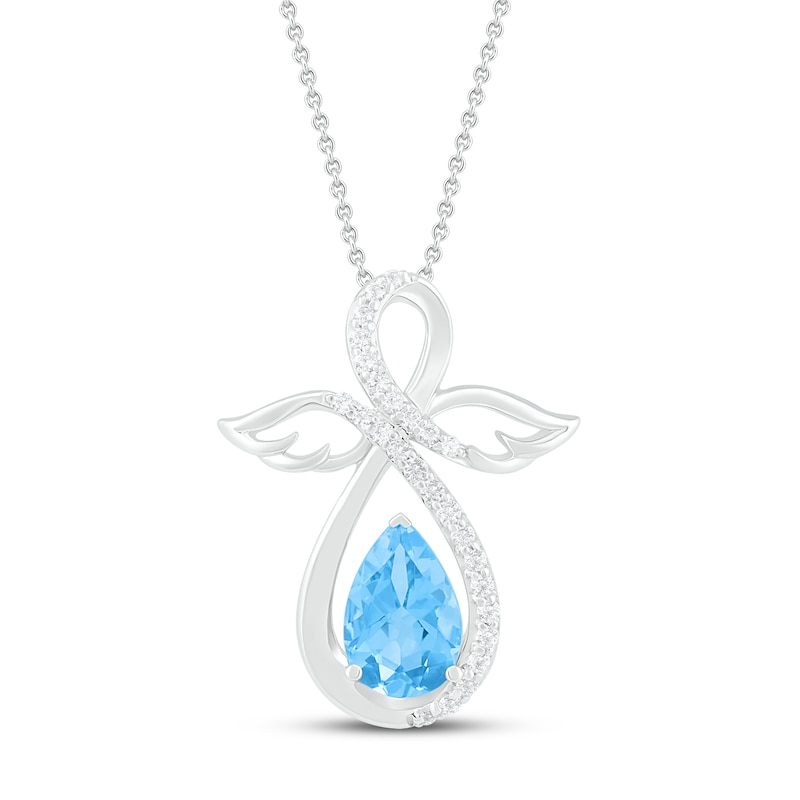 Main Image 1 of Blue Topaz & White Lab-Created Sapphire Angel Necklace Sterling Silver 18&quot;