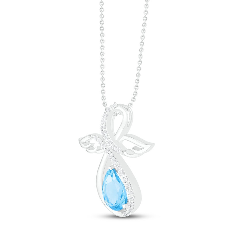 Main Image 2 of Blue Topaz & White Lab-Created Sapphire Angel Necklace Sterling Silver 18&quot;