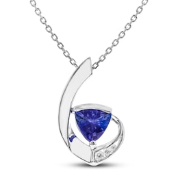 Tanzanite & Diamond Necklace Sterling Silver 18&quot;