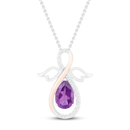 Amethyst & White Lab-Created Sapphire Angel Necklace Sterling Silver/10K Rose Gold 18&quot;