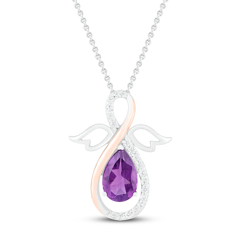 Main Image 1 of Amethyst & White Lab-Created Sapphire Angel Necklace Sterling Silver/10K Rose Gold 18&quot;