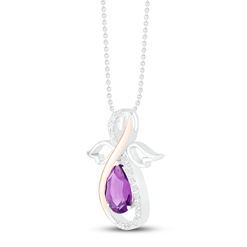 Main Image 2 of Amethyst & White Lab-Created Sapphire Angel Necklace Sterling Silver/10K Rose Gold 18&quot;