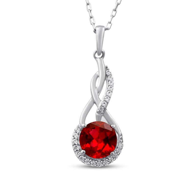 Garnet & White Lab-Created Sapphire Necklace Sterling Silver 18