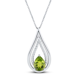 Peridot & White Lab-Created Sapphire Necklace Sterling Silver 18&quot;