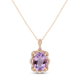 Amethyst Necklace 1/10 ct tw Diamonds 10K Rose Gold 18&quot;