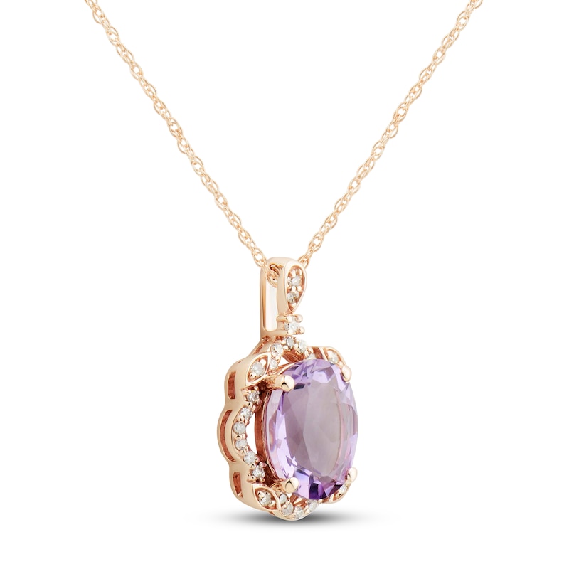 Main Image 2 of Amethyst Necklace 1/10 ct tw Diamonds 10K Rose Gold 18&quot;