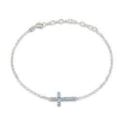 Swiss Blue Topaz Cross Bracelet Sterling Silver 7-8.5&quot;