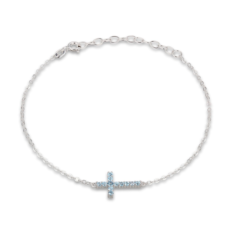 Swiss Blue Topaz Cross Bracelet Sterling Silver 7-8.5"