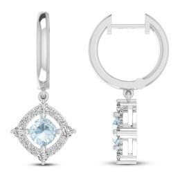 Aquamarine & White Lab-Created Sapphire Earrings Sterling Silver