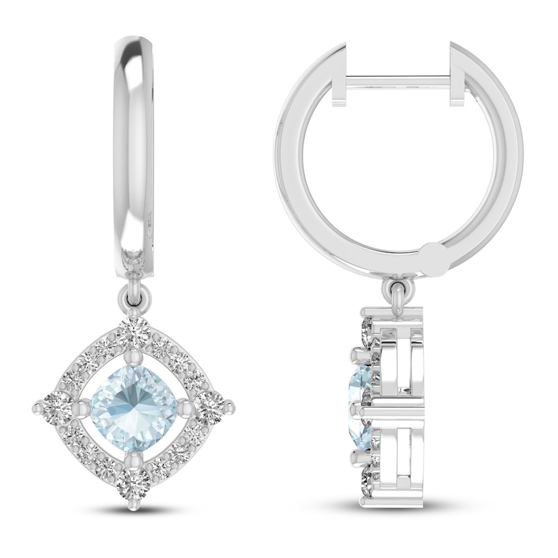 Main Image 1 of Aquamarine & White Lab-Created Sapphire Earrings Sterling Silver