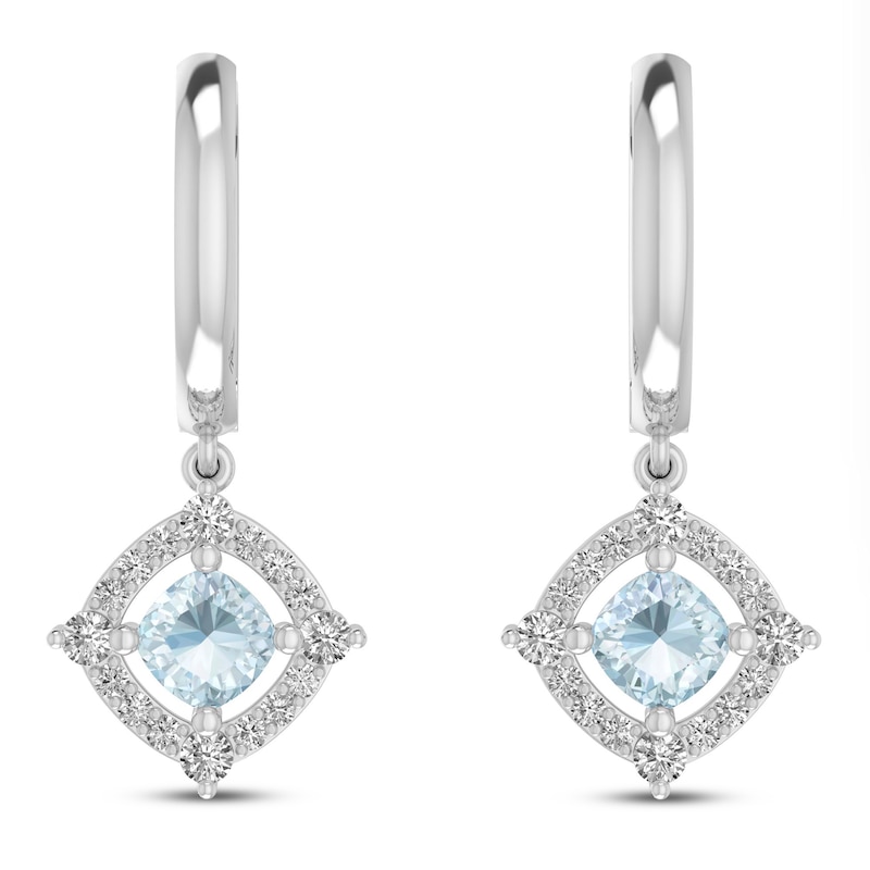 Main Image 2 of Aquamarine & White Lab-Created Sapphire Earrings Sterling Silver