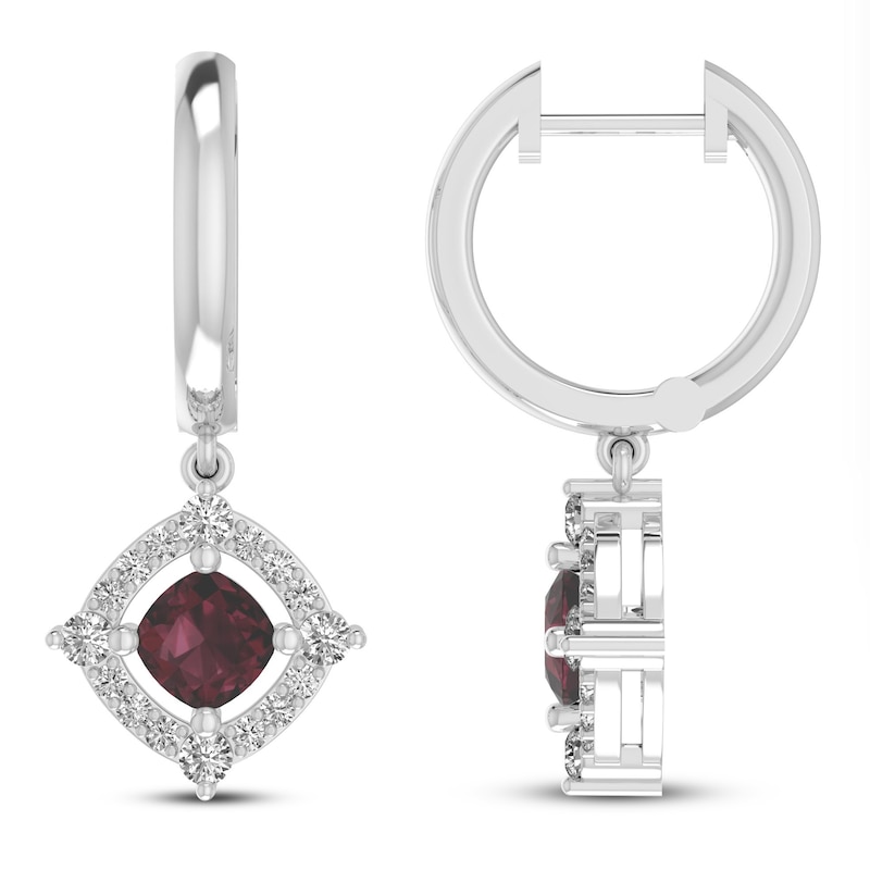 Main Image 1 of Garnet & White Lab-Created Sapphire Earrings Sterling Silver