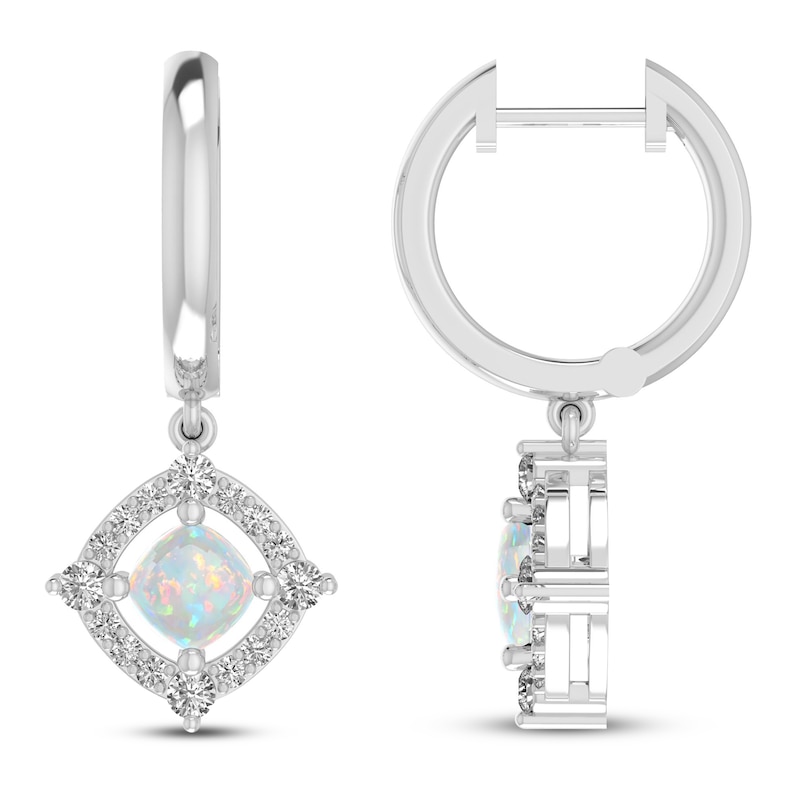 Main Image 1 of Lab-Created Opal & White Lab-Created Sapphire Earrings Sterling Silver