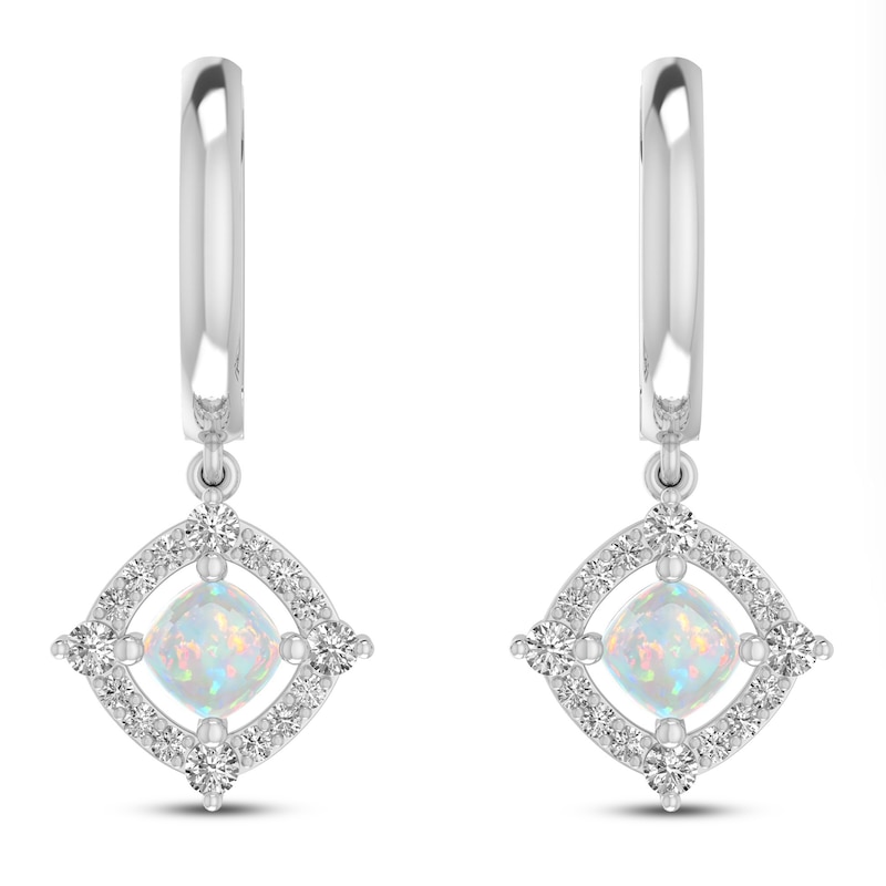 Main Image 2 of Lab-Created Opal & White Lab-Created Sapphire Earrings Sterling Silver