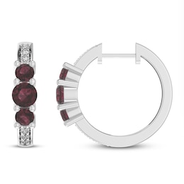 Garnet & White Lab-Created Sapphire Huggie Earrings Sterling Silver