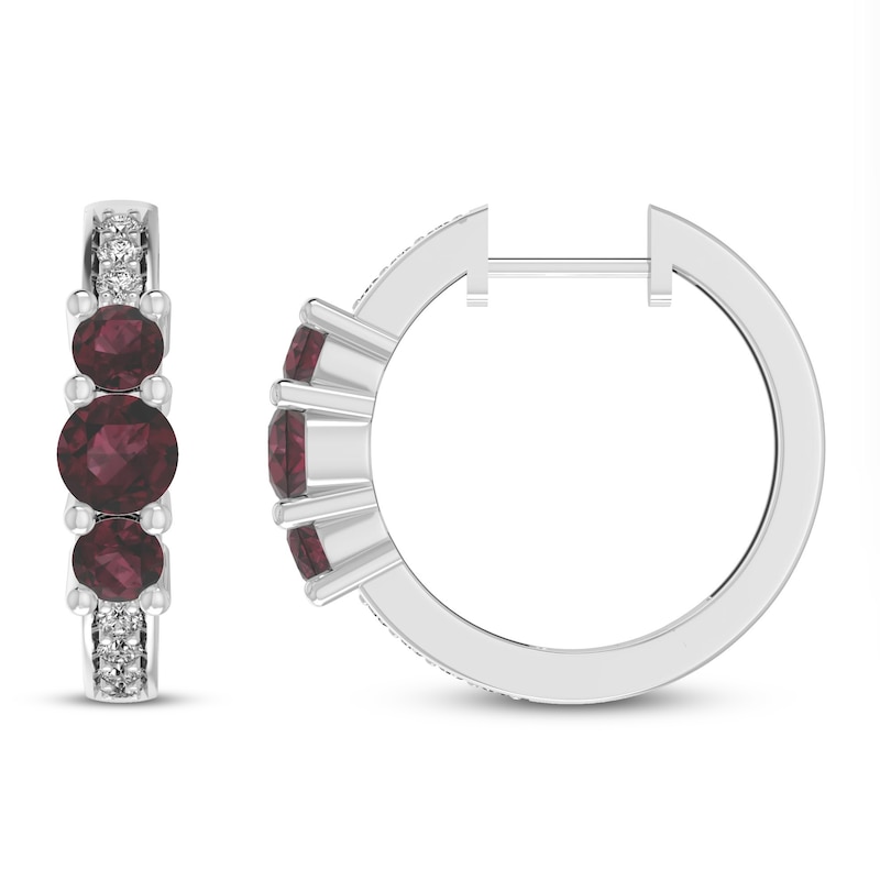 Main Image 1 of Garnet & White Lab-Created Sapphire Huggie Earrings Sterling Silver