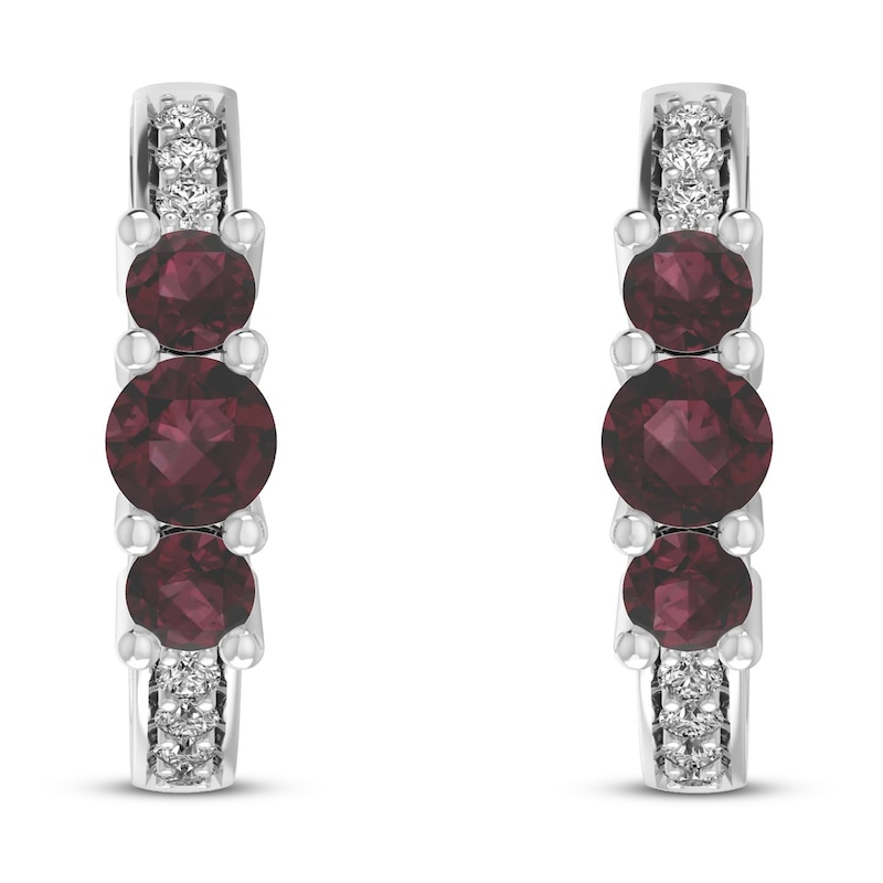 Main Image 2 of Garnet & White Lab-Created Sapphire Huggie Earrings Sterling Silver