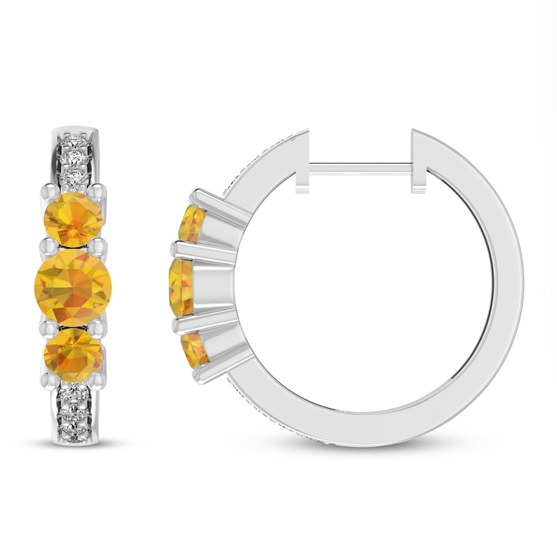 Main Image 1 of Citrine & White Lab-Created Sapphire Huggie Earrings Sterling Silver