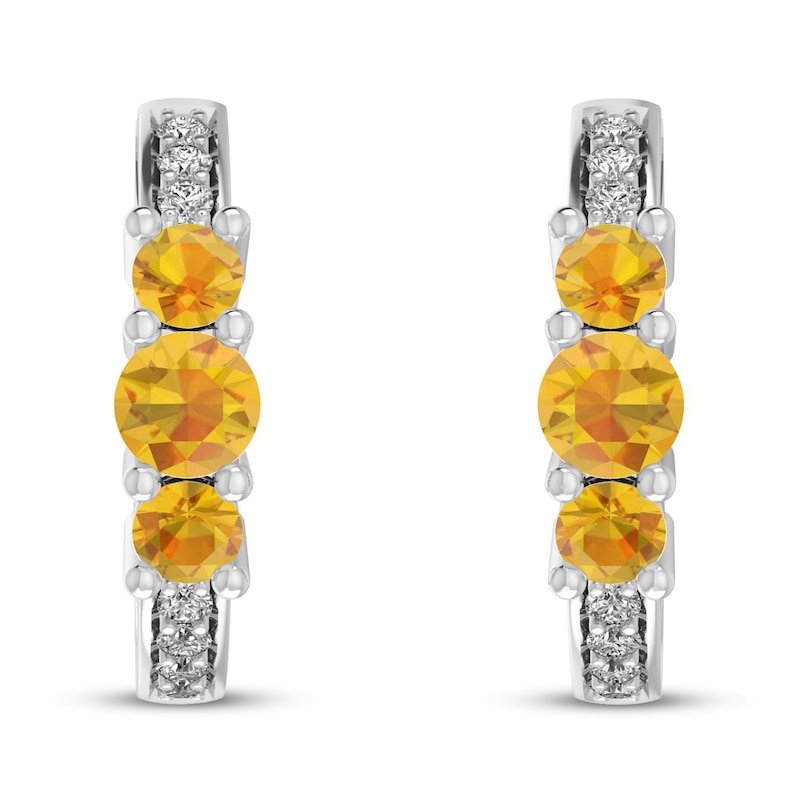 Citrine & White Lab-Created Sapphire Huggie Earrings Sterling Silver