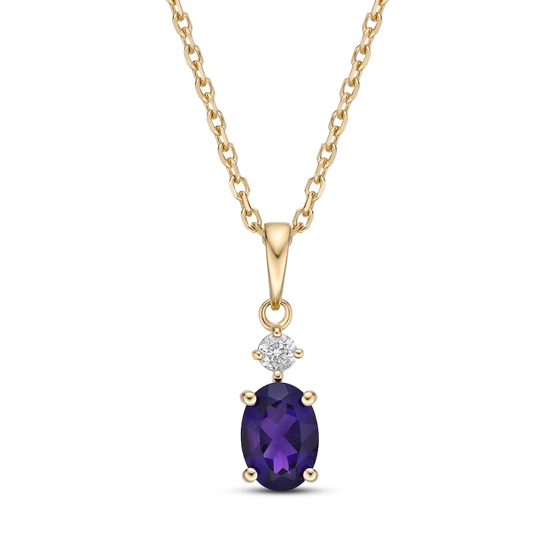 Amethyst & Diamond Necklace 1/20 ct tw Oval/Round-Cut 10K Yellow Gold 18"