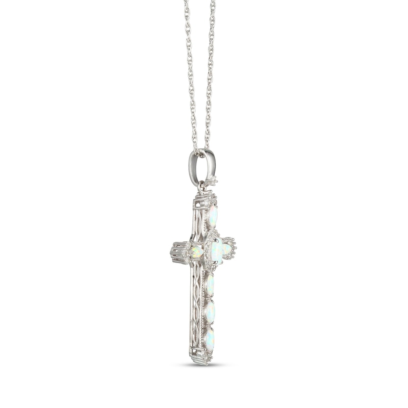 Main Image 2 of Lab-Created Opal & White Lab-Created Sapphire Cross Necklace Sterling Silver 18&quot;