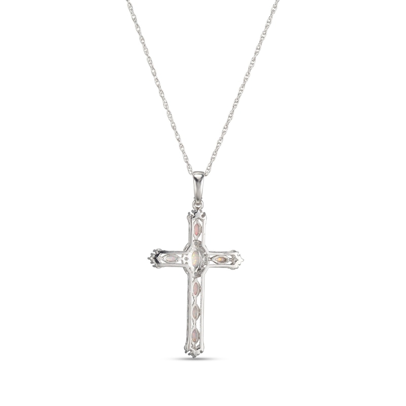 Main Image 3 of Lab-Created Opal & White Lab-Created Sapphire Cross Necklace Sterling Silver 18&quot;