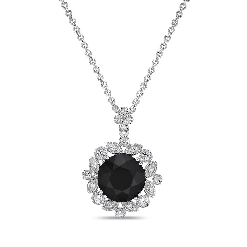 Main Image 1 of Black Onyx & White Lab-Created Sapphire Necklace Sterling Silver 18&quot;