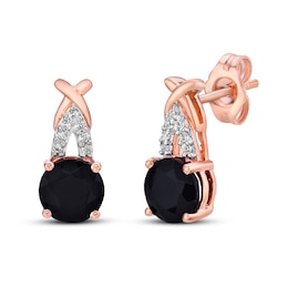 Black Onyx & White Lab-Created Sapphire Earrings 10K Rose Gold