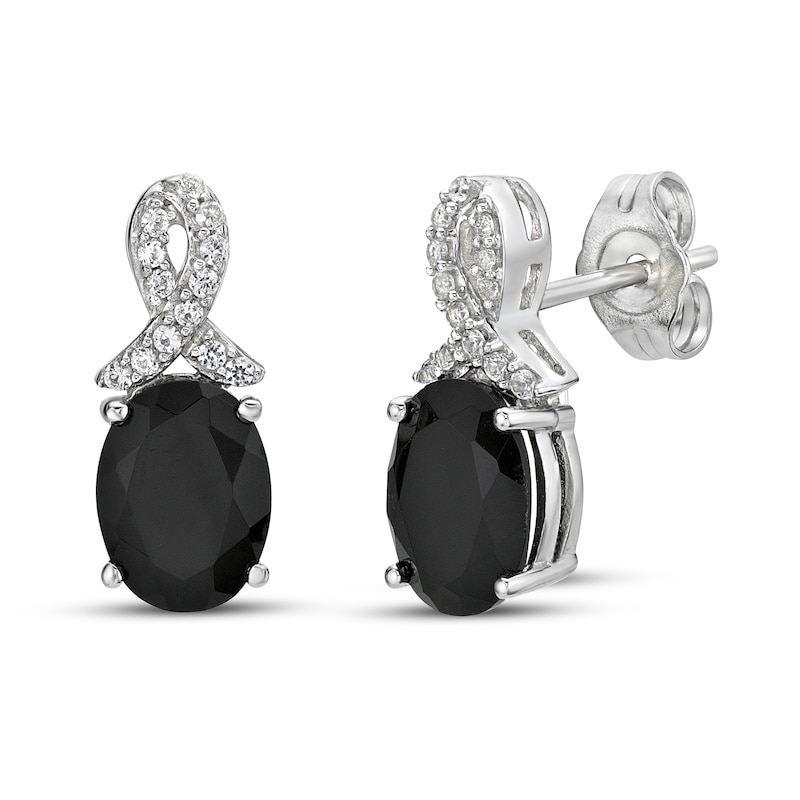 Main Image 1 of Black Onyx & White Lab-Created Sapphire Earrings Sterling Silver