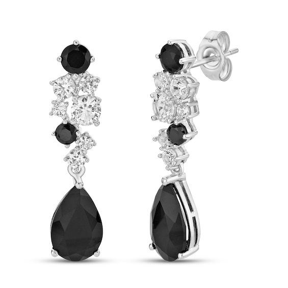 Black Onyx & White Lab-Created Sapphire Drop Earrings Sterling Silver