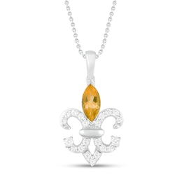 Citrine & White Lab-Created Sapphire Fleur-de-lis Necklace Marquise/Round-Cut Sterling Silver 18&quot;