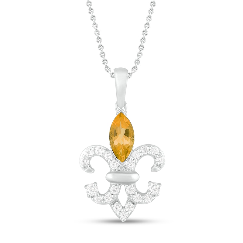 Citrine & White Lab-Created Sapphire Fleur-de-lis Necklace Marquise/Round-Cut Sterling Silver 18"