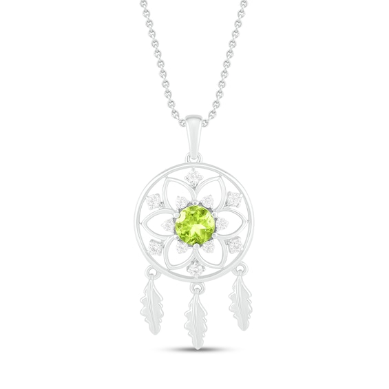 Peridot & White Lab-Created Sapphire Dreamcatcher Necklace Round-Cut Sterling Silver 18"