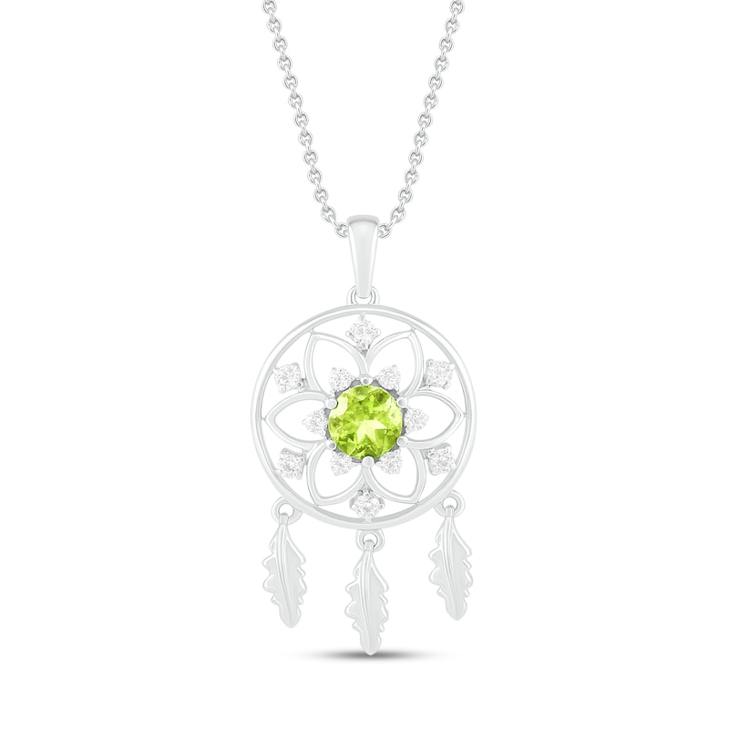 Main Image 1 of Peridot & White Lab-Created Sapphire Dreamcatcher Necklace Round-Cut Sterling Silver 18&quot;