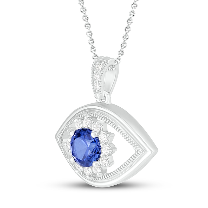 Blue/White Lab-Created Sapphire Evil Eye Necklace Round-Cut Sterling Silver 18"