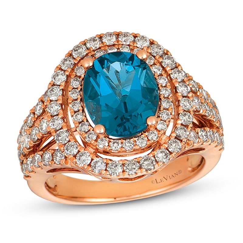 Le Vian Blue Topaz Ring 1-1/6 ct tw Diamonds 14K Strawberry Gold
