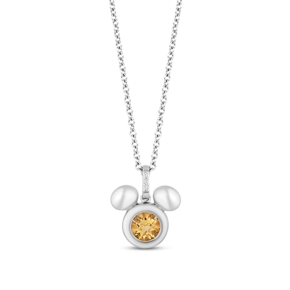 Disney Treasures Mickey Mouse Citrine & Diamond Necklace Sterling Silver 17"