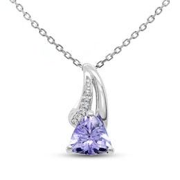 Tanzanite & Diamond Necklace Sterling Silver 18&quot;