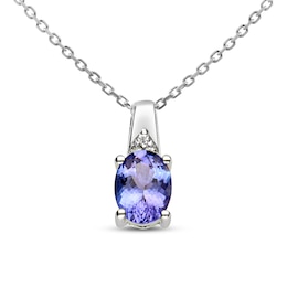 Tanzanite & Diamond Necklace Sterling Silver 18&quot;