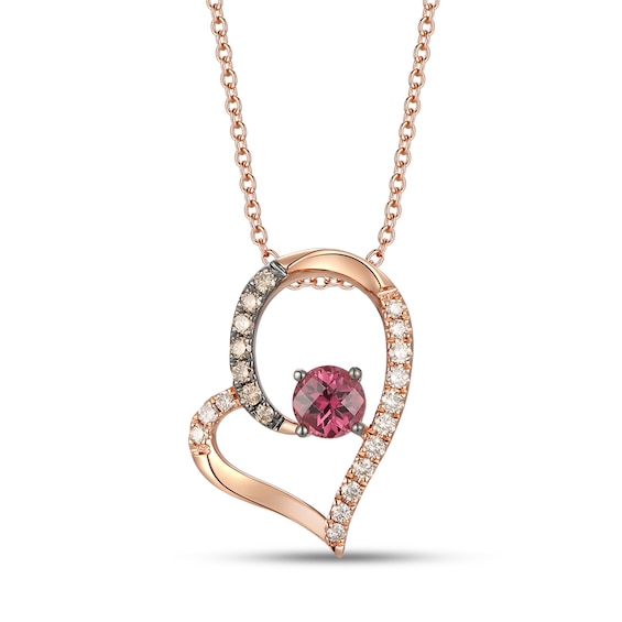 Le Vian Rhodolite & Diamond Heart Necklace 1/4 ct tw 14K Strawberry Gold 18"