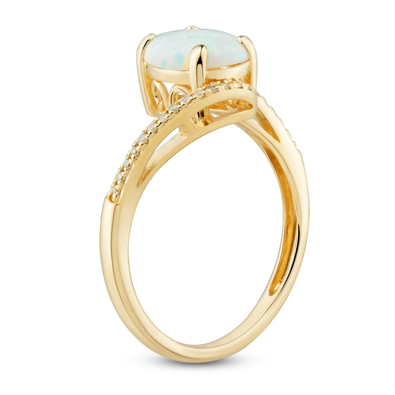 Main Image 2 of Lab-Created Opal Ring 1/10 ct tw Diamonds 10K Yellow Gold