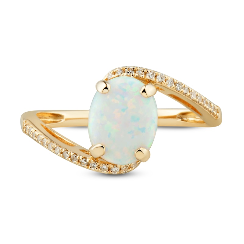 Lab-Created Opal Ring 1/10 ct tw Diamonds 10K Yellow Gold | Kay Outlet